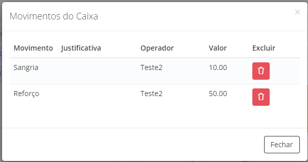 Tela de Movimentação de Caixa